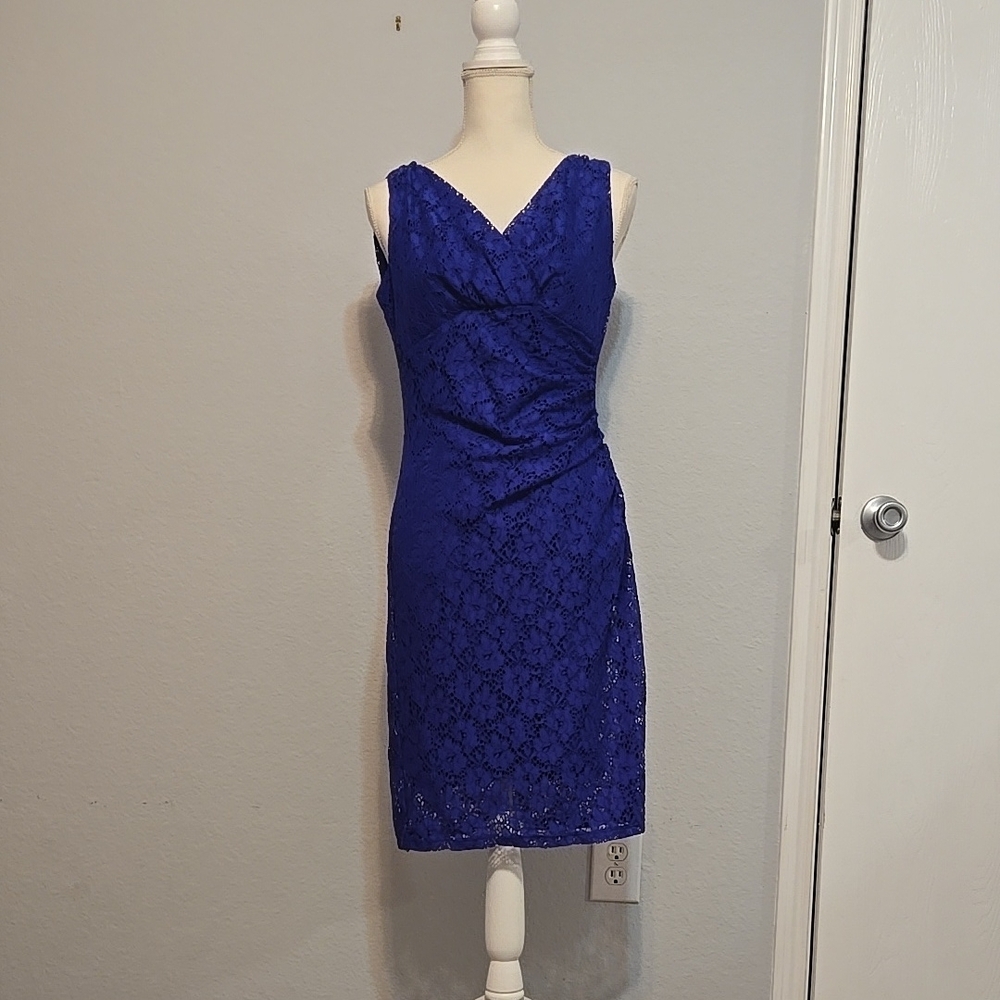 American Living Blue Sheath Dress with Sweetheart Neckline and Ruched Detail